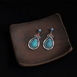 Buddha Stones Tibet Vintage Turquoise Waterdrop Strength Drop Dangle Earrings Clips Earrings BS 3