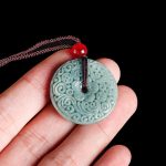 Buddha Stones Green Jade Flower Carved Peace Buckle Abundance Necklace Pendant Necklaces & Pendants BS 7