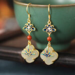Buddha Stones Lucky Four Leaf Clover Jade Abundance Copper Earrings Earrings BS Jade