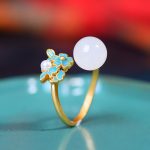 Buddha Stones White Jade 925 Sterling Silver Pearl Flower Blessing Necklace Pendant Ring Earrings Bracelet Necklaces & Pendants BS Gold Ring