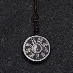 Buddha Stones Black Obsidian Taoism Five Sacred Mountains Nine-Character Mantra Carved Purification Yin Yang Necklace Pendant Necklaces & Pendants BS 10