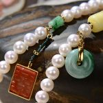 Buddha Stones 925 Sterling Silver Pearl Hetian Jade Red Agate Double Happiness Amber Luck Quadruple Wrap Bracelet Bracelet BS 6