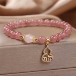 Buddha Stones Strawberry Quartz Gourd Fu Character Charm Positive Bracelet Bracelet BS 3