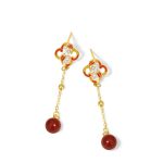 Buddha Stones 925 Sterling Silver Four Leaf Clover Koi Fish Red Agate Pearl Wealth Bracelet Necklace Pendant Earrings Set Bracelet Necklaces & Pendants BS Earrings(925 Sterling Silver Posts)