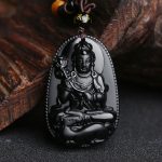 Buddha Stones Chinese Zodiac Natal Buddha Natural Black Obsidian Purification Necklace Pendant Necklaces & Pendants BS Horse-Mahasattva Bodhisattva