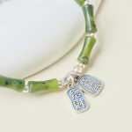 Buddha Stones 925 Sterling Silver Bamboo Jade Lucky Cat Fu Character Luck Abundance Bracelet Bracelet BS 11