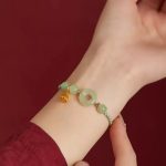 Buddha Stones Round Peace Buckle Jade Lotus Happiness Abundance Wealth String Bracelet Bracelet BS 14