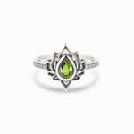 Buddha Stones Sterling Silver Lotus Zircon Blessing Protection Ring Ring BS Green US12