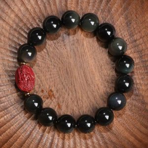 Buddha Stones Chinese Zodiac Natal Buddha Natural Black Obsidian Cinnabar Purification Bracelet Bracelet BS main