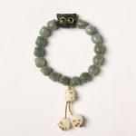 Buddha Stones Natural Bodhi Seed Lovely Paw Ebony Wood Lucky Cat Wisdom Bracelet Bracelet BS Green Bodhi Seed Tassel Version(Wrist Circumference 14-15cm)