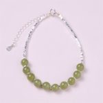 Buddha Stones 925 Sterling Silver Hetian Jade Bead Luck Chain Bracelet Bracelet BS Hetian Jade(Prosperity♥Abundance)
