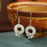 Buddha Stones 925 Sterling Silver Hetian Jade Peace Buckle Orchid Prosperity Earrings 5