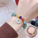 Buddha Stones Jade Red Agate Peace Buckle Charm Confidence Bracelet 17