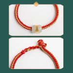 Buddha Stones 999 Gold Hetian White Jade Om Mani Padme Hum Fu Character Luck Braided Bracelet Bracelet BS 4