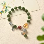 Buddha Stones 925 Sterling Silver Hetian Cyan Jade Gourd Amber Success Bracelet Bracelet BS 7