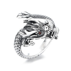 Buddha Stones Vintage 925 Sterling Silver Year Of The Dragon Design Luck Metal Ring Ring BS 925 Sterling Silver(Adjustable)