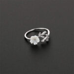 Buddha Stones Plum Blossom Leaf Pattern Copper Luck Ring Ring BS Silver