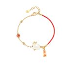 Buddha Stones Year of the Rabbit White Jade Happiness Red String Chain Bracelet Bracelet BS 9