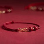 Buddha Stones Cinnabar Blessing Red String 14K Gold Infinity Symbol Bracelet Anklet Bracelet Anklet BS Dark Red Anklet(Anklet Circumference 16-26cm)