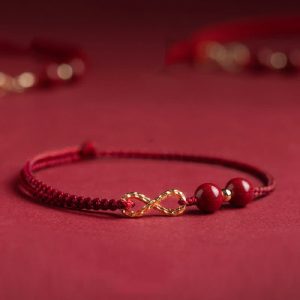 Buddha Stones Cinnabar Blessing Red String 14K Gold Infinity Symbol Bracelet Anklet Bracelet Anklet BS Dark Red Anklet(Anklet Circumference 16-26cm)