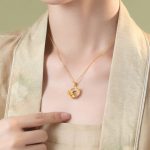Buddha Stones Natural White Chalcedony Peace Buckle Lotus Pendant S925 Sterling Silver Necklace 7