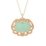 Buddha Stones Natural Jade Lotus Harmony Necklace Pendant Necklaces & Pendants BS 2