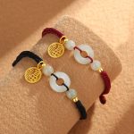 Buddha Stones 925 Sterling Silver Hetian Jade Peace Buckle Fu Character Charm Abundance Bracelet Bracelet BS 4