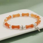 Buddha Stones Peridot White Jade Strawberry Quartz Green Aventurine Bamboo Fu Character Luck Bracelet 16