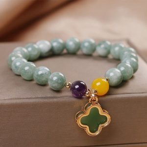Buddha Stones Jade Four Leaf Clover Luck Bracelet Bracelet BS main