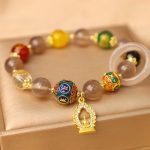 Buddha Stones Natural Gray Agate Five Directions Gods of Wealth Om Mani Padme Hum Buddha Charm Bracelet Bracelet BS Gray Agate(Focus♥Positivity)(Wrist Circumference 14-16cm)