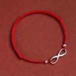 Buddhastoneshop 925 Sterling Silver Endless Knot Protection Luck Red String Bracelet Anklet