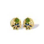 Buddha Stones 925 Sterling Silver Natural Hetian Cyan Jade Flower Luck Necklace Pendant Ring Earrings Set Bracelet Necklaces & Pendants BS Earrings(925 Sterling Silver Posts)