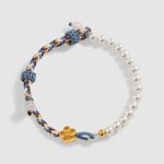 Buddha Stones 925 Sterling Silver Peach Blossom Pearl Chalcedony Healing Rope Bracelet 5