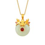 Buddha Stones 925 Sterling Silver Hetian Jade Chinese Zodiac Year of the Dragon Red Agate Luck Protection Necklace Pendant Necklaces & Pendants BS 9