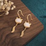 Buddha Stones FengShui White Jade Fox Fortune Earrings Earrings BS 2