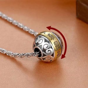 Buddha Stones Taoist Nine-Character Mantra Engraved Amulet Balance Necklace Rotatable Pendant Necklaces & Pendants BS Nine-Character Mantra&Chain