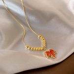 Buddha Stones Maple Leaf Zircon Luck Necklace Pendant Ring Earrings Necklaces & Pendants BS 11