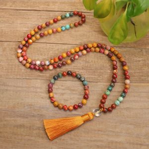 Buddha Stones 108 Mala Beads Mookaite Emotional Growth Bracelet Tassel Necklace Pendant Bracelet Necklaces & Pendants BS main