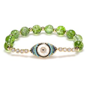 Buddha Stones Natural Peridot Evil Eye Abundance Bracelet Bracelet BS main