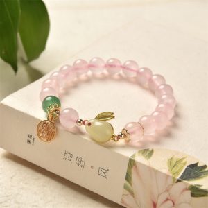 Year of the Rabbit Natural Pink Crystal Green Agate Bunny Love Happiness Bracelet Bracelet BS main