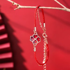 Buddha Stones 925 Sterling Silver Color-changing Four Leaf Clover Luck Protection Red String Bracelet Bracelet BS Red Four Leaf Clover(Bracelet Size 14+4cm)
