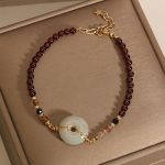 Buddha Stones Garnet Jade Bead Peace Buckle Protection Bracelet Bracelet BS Garnet&Peace Buckle