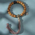 Buddha Stones Natural Tibetan Camel Bone Swastika Dzi Bead Shankha Buddha Charm Kirtimukha Luck Protection Tassel Bracelet Bracelet BS 5
