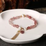 Buddha Stones Natural Strawberry Quartz Pearl 14k Gold Plated Love Healing Bracelet Bracelet BS 5