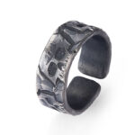 Buddha Stones 999 Sterling Silver Skeleton Pattern Handmade Blessing Ring Ring BS 2
