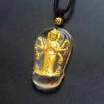 Buddha Stones Tibetan Eight-armed Avalokitesvara Guanyin Buddha Gold Plated Liuli Crystal Wealth Necklace Pendant Necklaces & Pendants BS 1