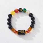 Buddha Stones Five Elements Black Onyx Red Agate Wisdom Wealth Bracelet Bracelet BS 10mm Black Onyx(Wrist Circumference: 14-16cm)