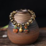 Buddha Stones Gold Swallowing Beast Family Charm Gold Silver Foil Liuli Glass Bead Blessings Bracelet Bracelet BS Black Gold 10mm(18 Beads)