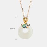 Buddha Stones 925 Sterling Silver Plated Gold Year of the Dragon Hetian Jade Peace Buckle Copper Coin Abundance Necklace Pendant Necklaces & Pendants BS 6
