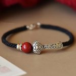 Buddha Stones 925 Sterling Silver Cinnabar Blessing String Bracelet Bracelet BS Black(Bracelet Size 15-16cm)